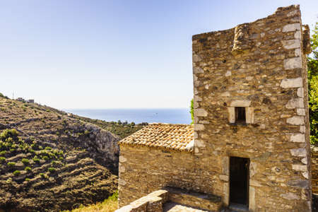 Greece vatheia village. old abandoned tower houses in vathia mani peninsula laconia peloponnese, europe.