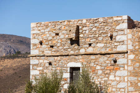 Greece vatheia village. old abandoned tower house in vathia mani peninsula laconia peloponnese, europe. Stock Photo