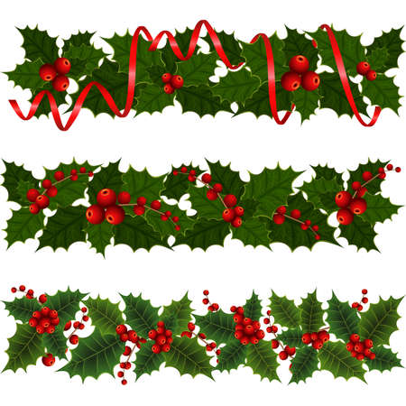 ひいらぎの葉と果実が分離されたクリスマスの装飾のイラスト のイラスト素材 ベクタ Image