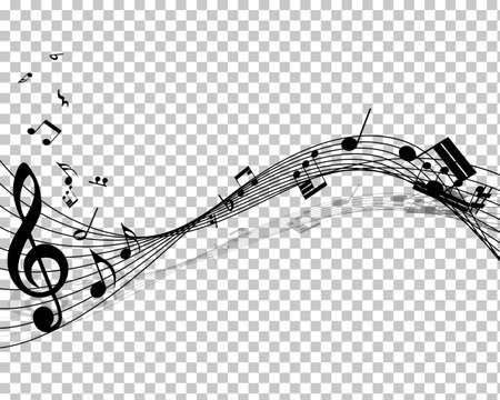 éléments de conception musicale du personnel musical avec clé de sol et notes en noir et blanc. illustration vectorielle. Illustrations vectorielles