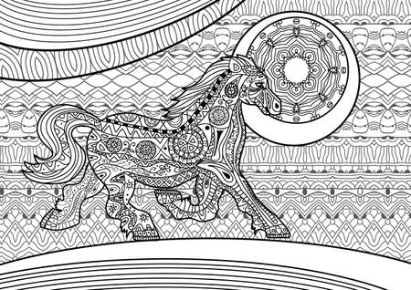 Coloring Book For Adults Running Horse On The Pattern Background Tribal Patterns
