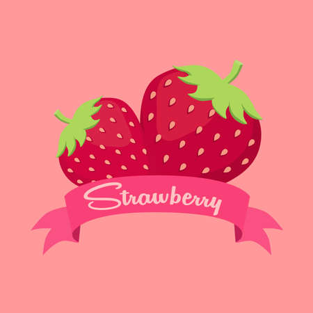 Strawberry design banner poster vector illustration with strawberry fruit on pink background.