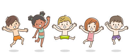 Illustration of kids jumping in swimwear