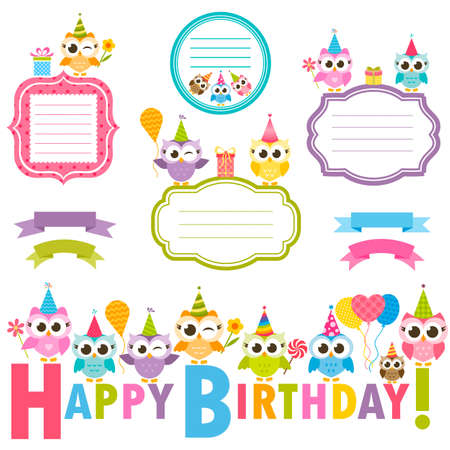 frames with owls for birthday card royalty free cliparts vectors