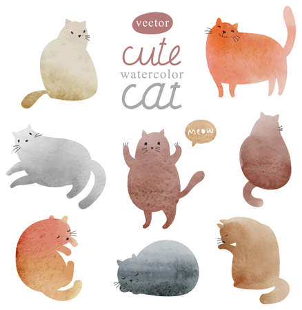 Cute watercolor cat in vector