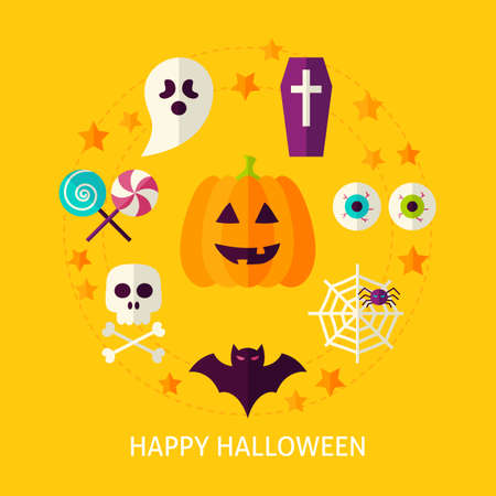 ハッピーハロウィン フラット概念 フラット ポスター デザイン ベクトル イラスト トリック オア トリート オブジェクトのコレクションです の イラスト素材 ベクタ Image ハッピーハロウィン フラット概念 フラット ポスター デザイン ベクトル イラスト トリック オア トリート オブジェクトのコレクションです の イラスト素材 ベクタ Image