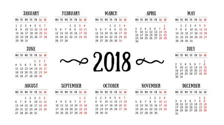 vector horizontal calendar for 2018 on white background with horizontal calendar