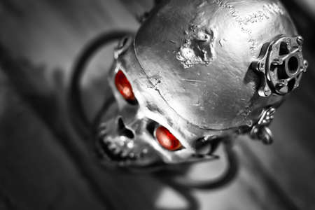 skull of a human size robot in black and white stock photo picture human size robot