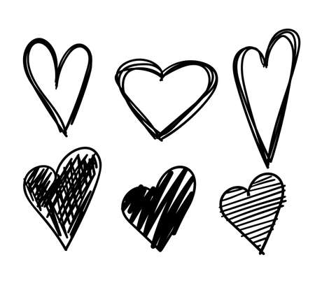 Hand drawn hearts set isolated. design elements for valentine's day. collection of doodle sketch hearts hand drawn with ink. vector illustration 10 eps.