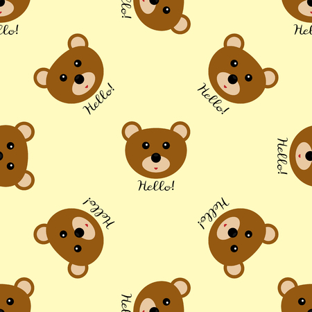 seamless texture brown bear head and the text hello template