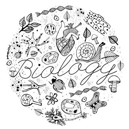 hand drawn biology pattern on a white background editable vector biology book cover design