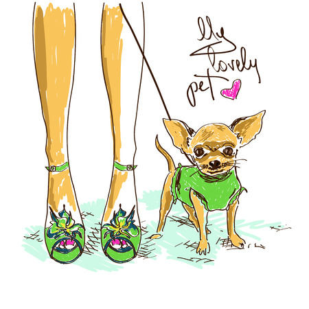 ファッション靴や小さな可愛いチワワ女の子の足とイラスト のイラスト素材 ベクタ Image ファッション靴や小さな可愛いチワワ女の子の足とイラスト のイラスト素材 ベクタ Image