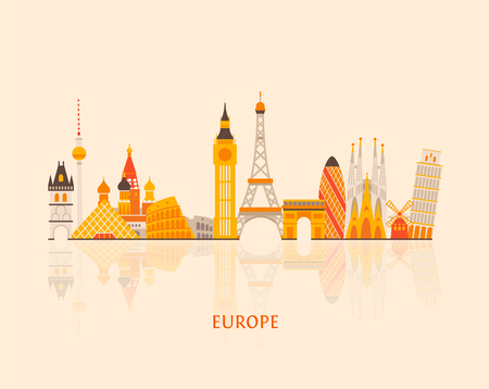 europe landmarks flat style travel design clip art preview