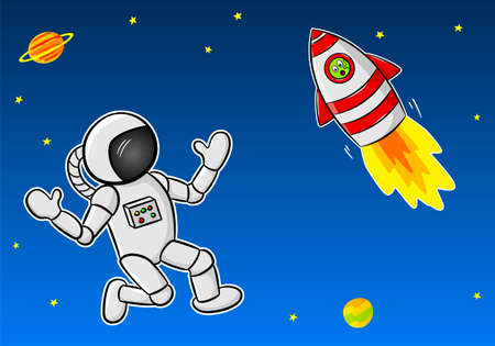 宇宙飛行士や宇宙でエイリアンと宇宙飛行士の漫画イラストのイラスト素材 ベクタ Image 宇宙飛行士や宇宙でエイリアンと宇宙飛行士の漫画イラストのイラスト素材 ベクタ Image