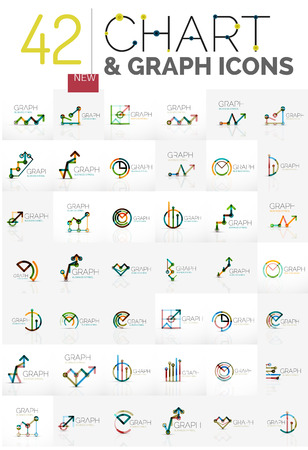 線形の抽象的なロゴ グラフとグラフのアイコン きれいな幾何学的なシンボルのコレクションです 成長している統計資金の概念 清潔で近代的なシンボル ブランドのロゴタイプ会社エンブレム アイデアやビジネス Id をブランディングのイラスト素材 ベクタ Image