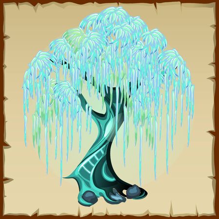 Blue fairy tree with lush foliage, vector image