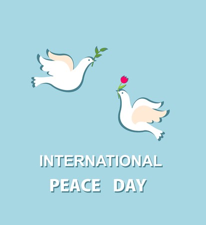 ハトの素敵なペアで国際平和デーのかわいいグリーティング カードのイラスト素材 ベクタ Image