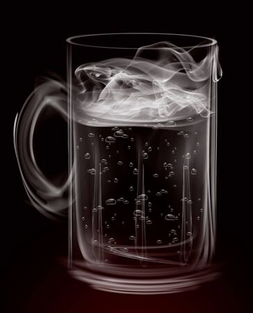 Glass vapor mug smoke on a black background .