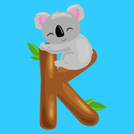 コアラ動物と子供 Abc 幼稚園教育 K の文字 かわいい動物の文字は英語のアルファベットです 漫画動物アルファベット文字ベクトル図を学習 野生の動物コアラと一文字のイラスト素材 ベクタ Image