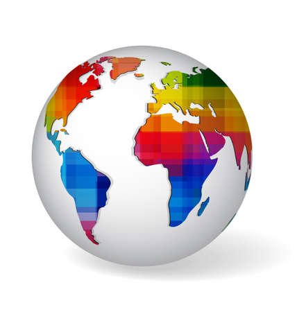 ホワイト グローブ シンボル虹色と幾何学的な質感の世界地図 リアルな影を白で隔離される地球のアイコン のイラスト素材 ベクタ Image ホワイト グローブ シンボル虹色と幾何学的な質感の世界地図 リアルな影を白で隔離される地球のアイコン のイラスト素材 ベクタ Image