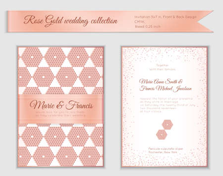 luxury wedding invitation template with rose gold shiny realistic