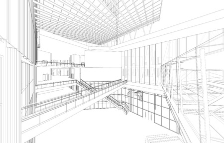 perspective 3d render of building wireframe stock photo picture