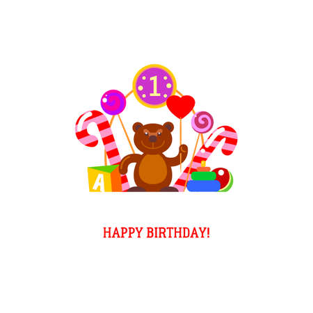 Gateau D Anniversaire Avec Un Ours Douce Figure Et Jouets Pour Bebes Sourire D Anniversaire D Ours Avec Le Coeur Et Des Bougies Pour Le Cadeau Des Enfants Ours Decoratifs Sur Le Gateau D Anniversaire Avec