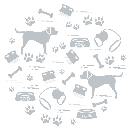 かわいいベクター イラスト商品は円形に配置の犬の世話をします 健康管理 獣医 栄養 展覧会 横断幕やポスター印刷のデザイン のイラスト素材 ベクタ Image