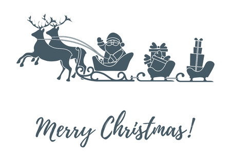 トナカイとそりでクリスマスプレゼントとサンタクロース 新年とクリスマスのイラスト グリーティングカード バナー ポスター プリント用のデザイン の イラスト素材 ベクタ Image