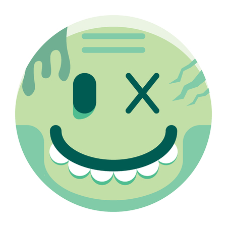 白い背景に分離されたベクトル漫画ゾンビ絵文字のイラスト素材 ベクタ Image