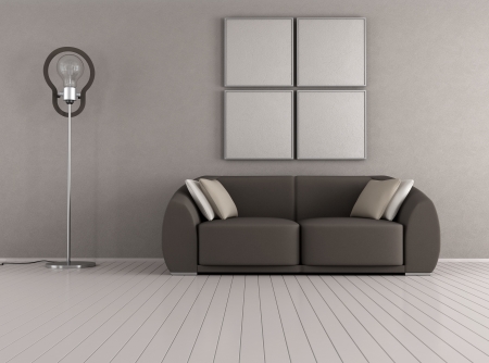 Brown Couch In A Minimalist Livingroom With Floor Lamp Rendering Extraordinary Living Room Brown Couch Minimalist Brown Couch In A Minimalist Livingroom With Floor Lamp Rendering Extraordinary Living Room Brown Couch Minimalist