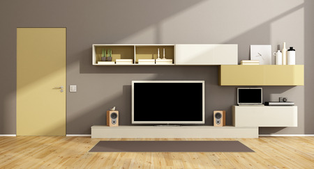 Brown Und Orange Modernes Wohnzimmer Mit Palette Sofa, Schrankwand ... Brown Und Orange Modernes Wohnzimmer Mit Palette Sofa, Schrankwand ...