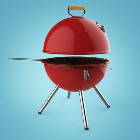Collection D'objets En Or. Bouilloire Barbecue Charbon De Barbecue Au Charbon Avec Pliage Couvercle En Métal Pour La