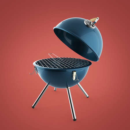 Collection D'objets En Or. Bouilloire Barbecue Charbon De Barbecue Au Charbon Avec Pliage Couvercle En Métal Pour La
