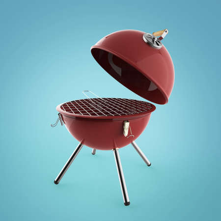 Collection D'objets En Or. Bouilloire Barbecue Charbon De Barbecue Au Charbon Avec Pliage Couvercle En Métal Pour La