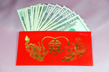 ang pao a red envelope with good words and lucky sign contains