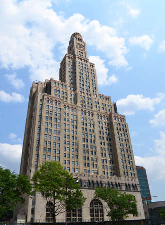 High building with clock tower, NYC - 31932977