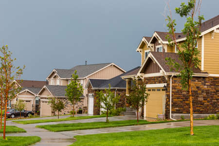 stock photo typical american suburban community with model homes