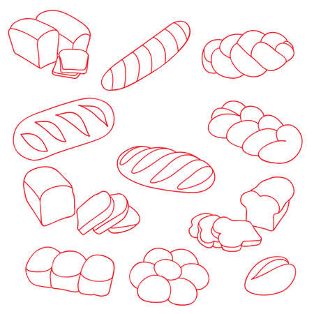 Vaus 種類のパン 菓子パン ケーキ 生地 ベーカリー ショップやフード デザインのケーキにパン 菓子の製品アイコンを設定します のイラスト素材 ベクタ Image