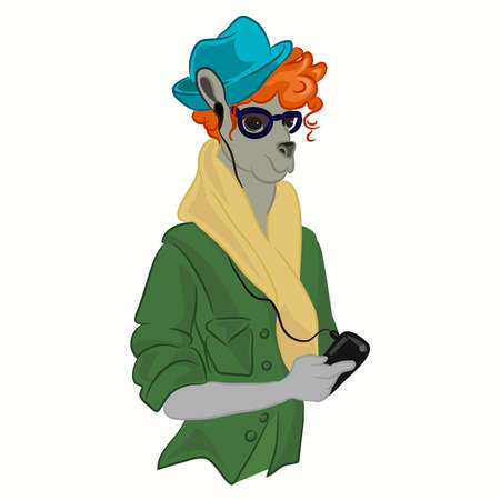 カンガルー赤髪の男の手描きイラストは ファッショナブルなスタイルでドレスアップ カンガルーは クールな服に身を包んだ 動物 ファッション デザイン カンガルーのヘッドフォンで流行に敏感 ファッション誌見てください ベクトル のイラスト素材 ベクタ