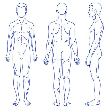 fashion man outlined template full length figure silhouette front