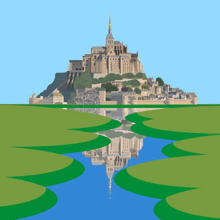 Ilustracion Abstracta De Mont Saint Michel Sobre Fondo Multicolor Ilustraciones Vectoriales Clip Art Vectorizado Libre De Derechos Image