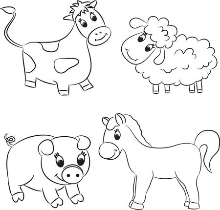 Vector set of outlined cartoon animals