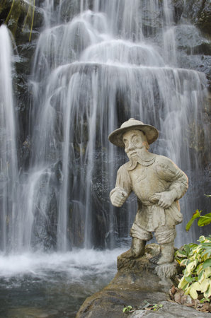 decoration sculpture waterfall at wat pho temple thailand stock