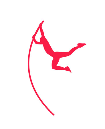 Flat vector vaulter man athlete red icon. Stock Photo