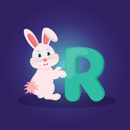 かわいい漫画のイラストのウサギは文字rを保持しています のイラスト素材 ベクタ Image かわいい漫画のイラストのウサギは文字rを保持しています のイラスト素材 ベクタ Image