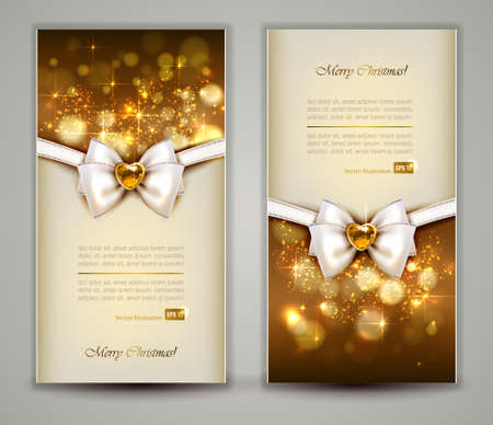 two elegant christmas greeting cards with bow and jewelry stock vector 25117870