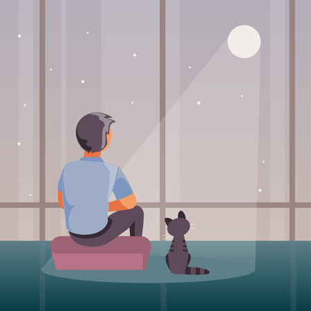 悲しくて孤独な男は窓に座って月を見る ベクトルのイラスト のイラスト素材 ベクタ Image 悲しくて孤独な男は窓に座って月を見る ベクトルのイラスト のイラスト素材 ベクタ Image