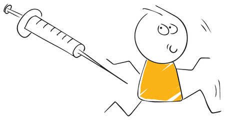 funny stickman illustration flu vaccination shot patient Vector isolated cartoon illustration. Stock Vector - 102518338