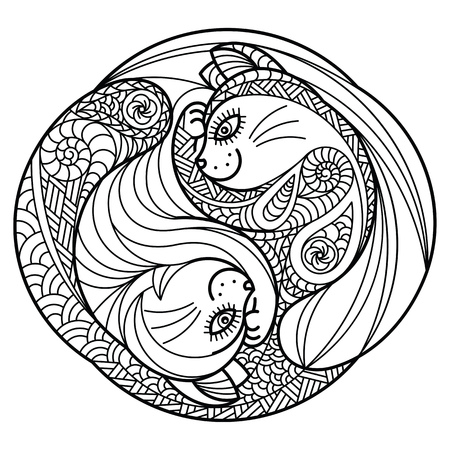 ライオン Zentangle 編集可能な白黒ベクトル図 のイラスト素材 ベクタ Image